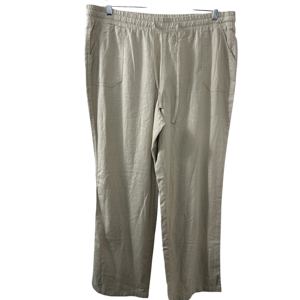 Cato Linen Blend Drawstring Pants XL Gray Wide Leg‎ Relaxed Boho Coastal Summer